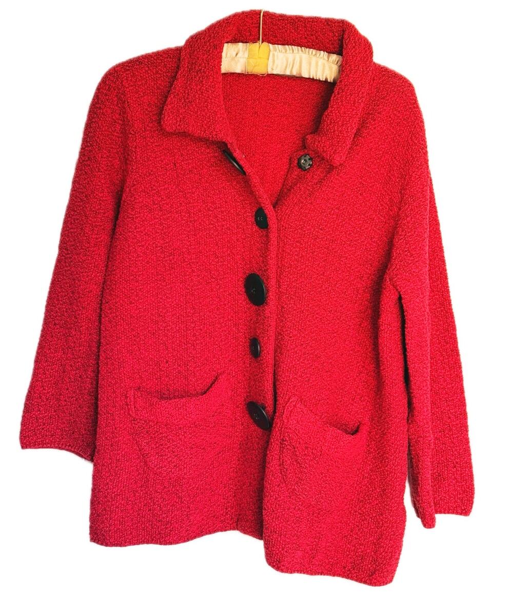 VTG Willow Womens Chunky Textured Button Cardigan Large Red Retro Twee Indie